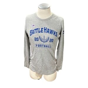 XFL Battlehawks Long Sleeve T Shirt Mens Medium Grey Waffle Knit Football Tee